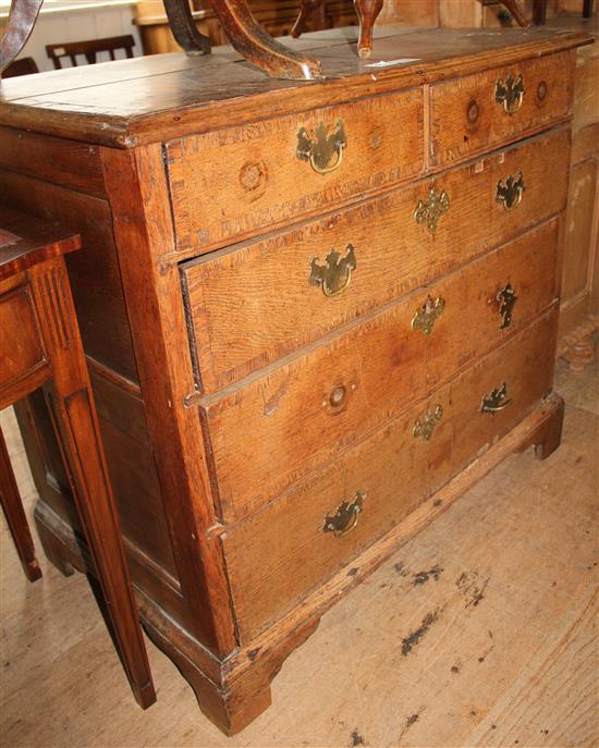 Late 18th century banded oak chest of 2 short and 3 long drawers